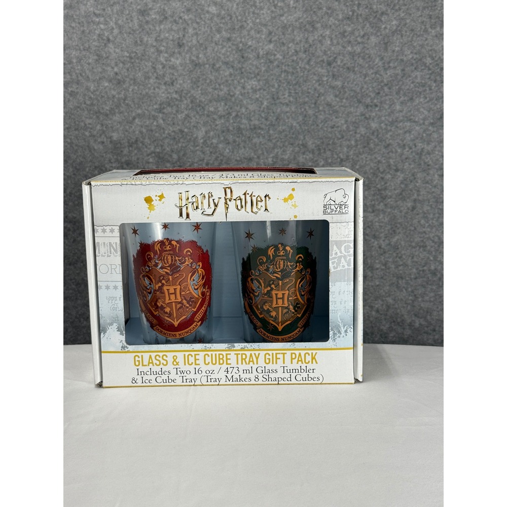 Silver Buffalo Harry Potter‎ Glass and Ice Cube Tray Gift Pack 16oz Tumblers New